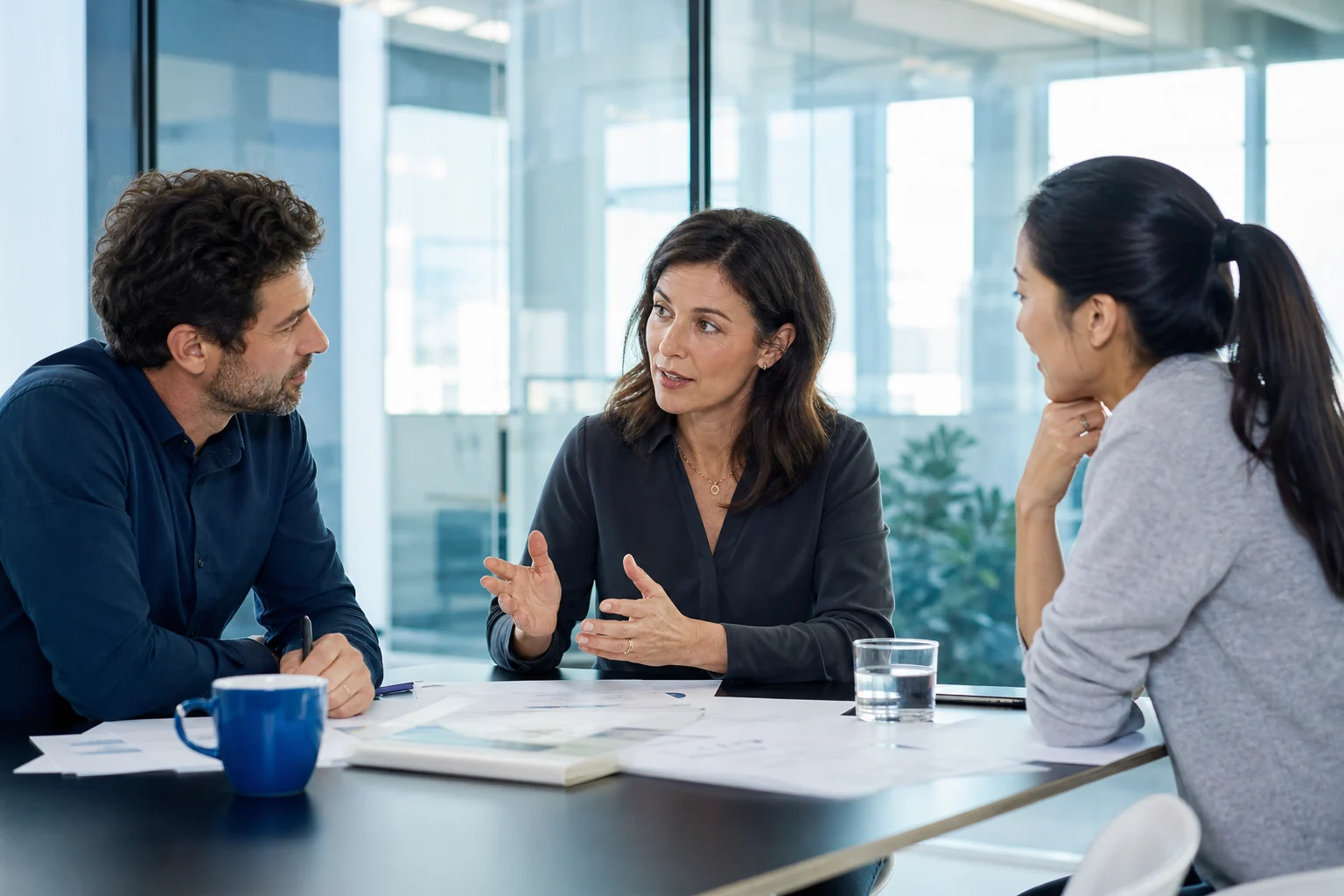 Senior software architects reviewing system infrastructure